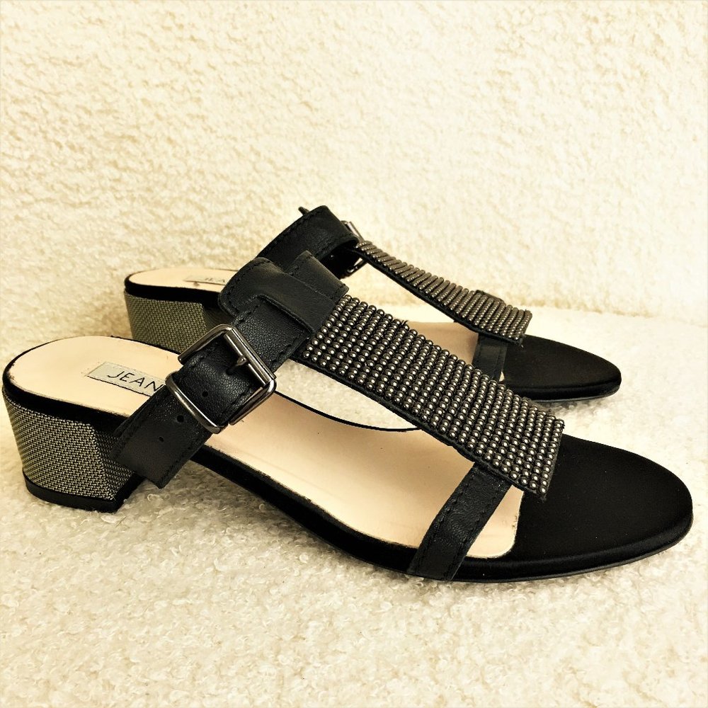 JEANNOT 7,5 sandals leather beaded slides.beads are a bit metalliic khaki green.